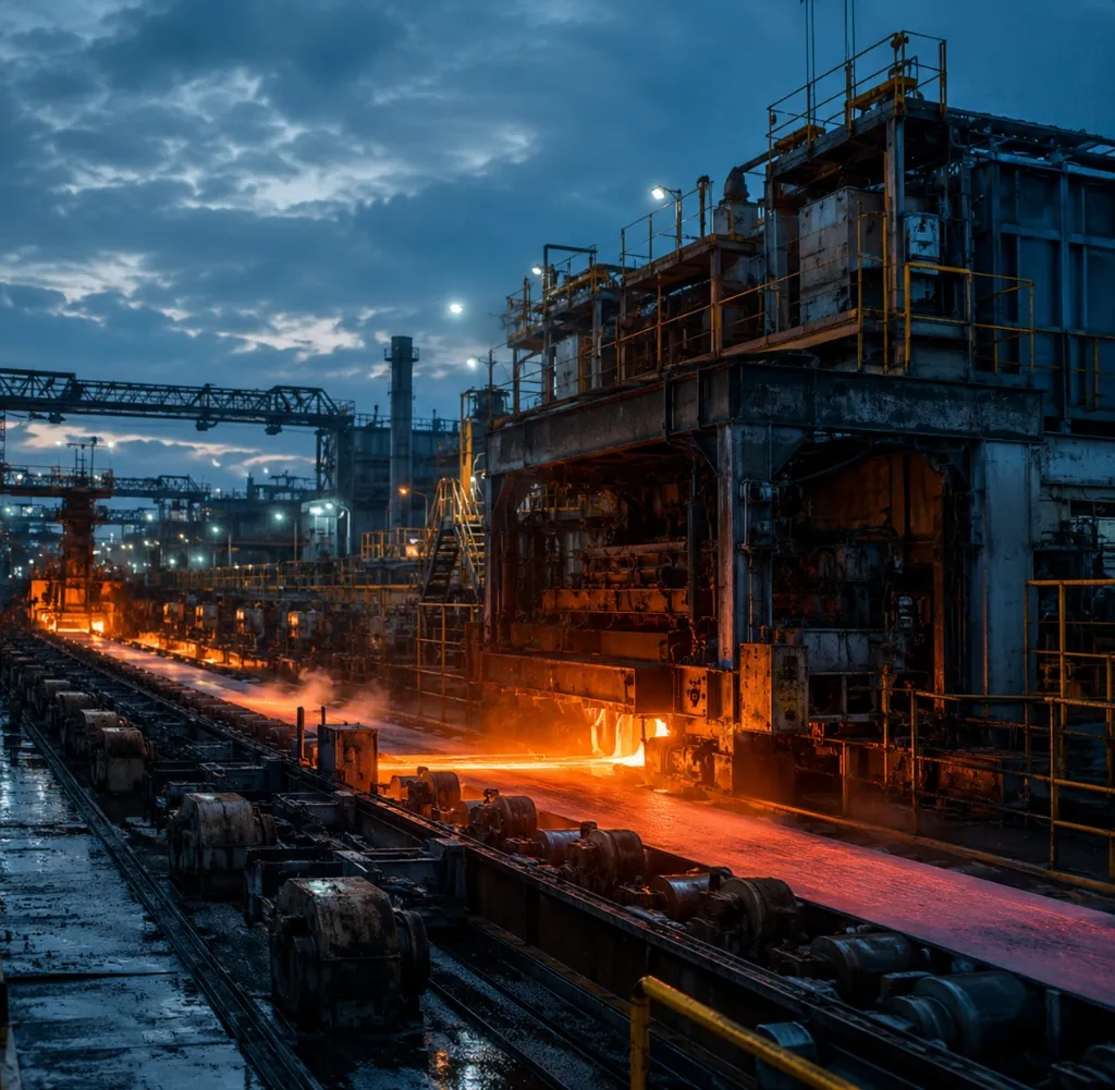 Molten steel in heavy rolling mill representing Steel & Metal Processing